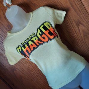 VINTAGE 1970'S FASHION T YELLOW DODGE CHARGER SHIRT SIZE S~MINOR STAIN DAMAGE